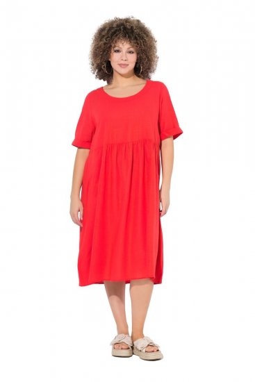 Ulla Popken 829837 Robe en lin mélangé à manches courtes Rouge - Robes d'été - Robes légères d'été en grande taille