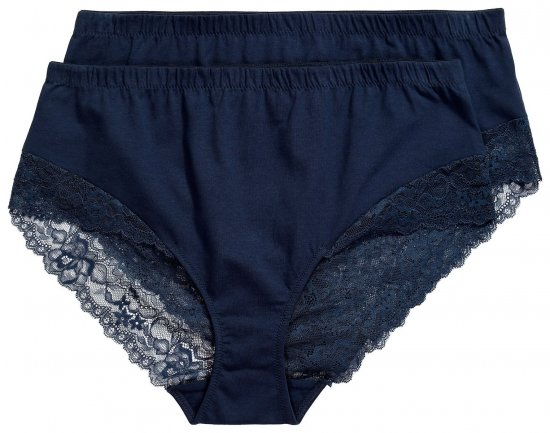 Ulla Popken 830094 Culottes en dentelle lot de 2 Bleu marine - Culottes - 