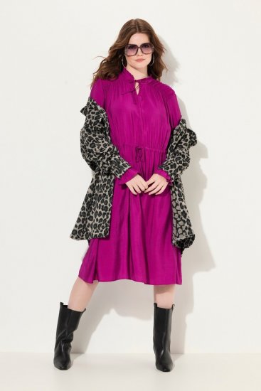 Ulla Popken 830615 Robe à manches longues et volants Lilas - Robes midi - Robes mi-longues pour femmes rondes