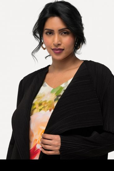 Ulla Popken 830749 Blazer ouvert plissé à larges revers Noir - Blazers - Vestes blazer pour femme, grandes tailles
