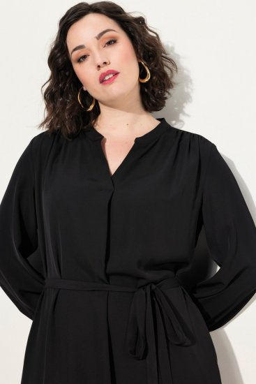 Ulla Popken 831004 Robe mi-longue à manches longues Noir - Robes maxi - Robes longues pour femmes rondes