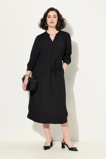 Ulla Popken 831004 Robe mi-longue à manches longues Noir - Robes maxi - Robes longues pour femmes rondes