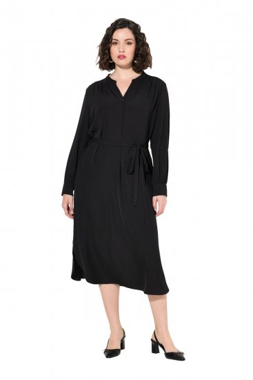 Ulla Popken 831004 Robe mi-longue à manches longues Noir - Robes maxi - Robes longues pour femmes rondes