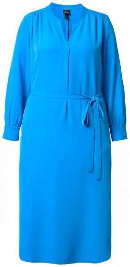 Ulla Popken 831004 Robe mi-longue à manches longues et col V Bleu roi - Robes midi - Robes mi-longues pour femmes rondes