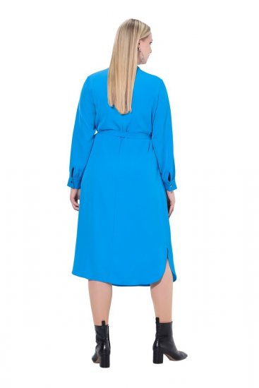 Ulla Popken 831004 Robe mi-longue à manches longues et col V Bleu roi - Robes midi - Robes mi-longues pour femmes rondes