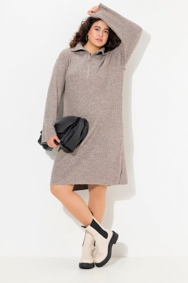 Ulla Popken 831589 Robe en maille à manches longues et col roulé Gris - Robes en maille - 