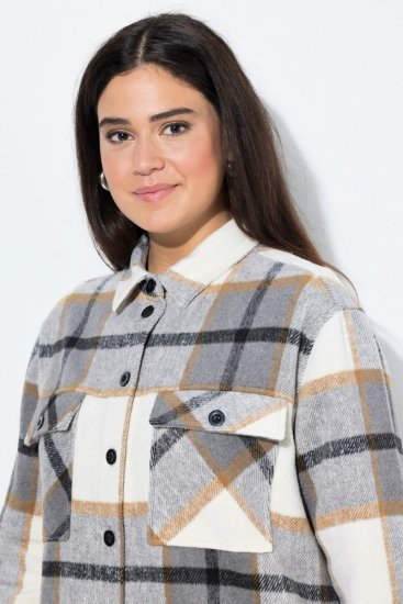Ulla Popken 831641 Surchemise à carreaux en laine mélangée Anthracite - Vestes - Vestes grande taille pour femme