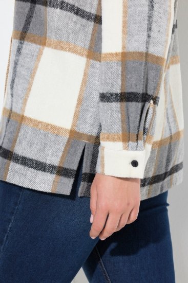 Ulla Popken 831641 Surchemise à carreaux en laine mélangée Anthracite - Vestes - Vestes grande taille pour femme
