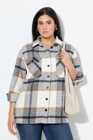 Ulla Popken 831641 Surchemise à carreaux en laine mélangée Anthracite - Vestes - Vestes grande taille pour femme