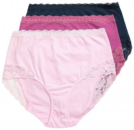 Ulla Popken 831866 Culottes taille haute en dentelle lot de 3 Bleu marine - Culottes - 