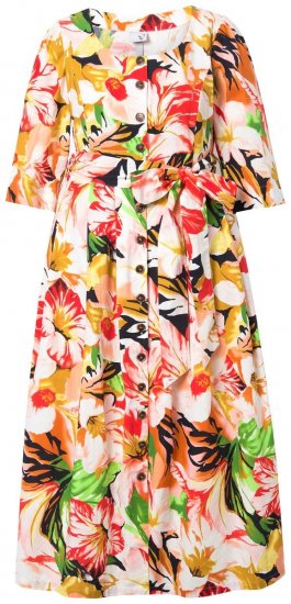 Ulla Popken 832512 Robe en lin mélangé fleurie à manches 3/4 Rouge - Robes maxi - Robes longues pour femmes rondes