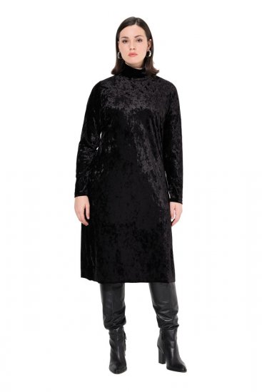 Ulla Popken 834234 Robe en velours à col roulé Noir - Robes de soirée - Robes de soirée en grandes tailles