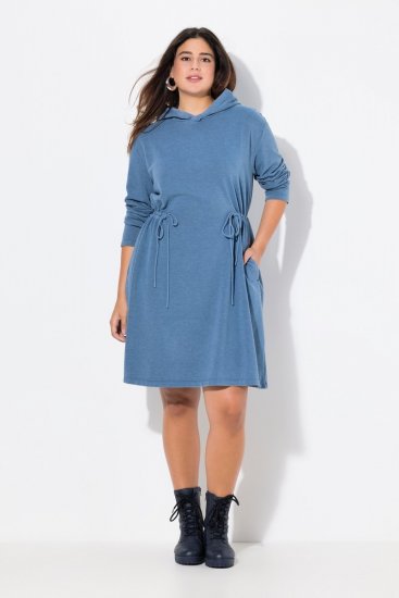 Ulla Popken 834536 Robe sweat à capuche Bleu denim - Robes sweat - 