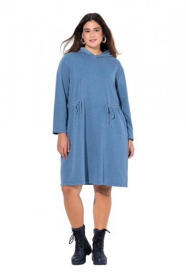Ulla Popken 834536 Robe sweat à capuche Bleu denim - Robes sweat - 