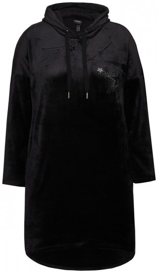 Ulla Popken 834550 Robe à manches longues et capuche Noir - Robes sweat - 