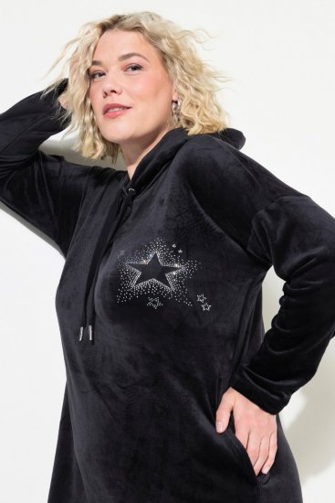 Ulla Popken 834550 Robe à manches longues et capuche Noir - Robes sweat - 