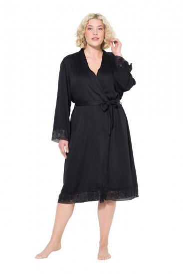 Ulla Popken 834837 Peignoir kimono en dentelle Noir - Robes de chambre & peignoirs - 