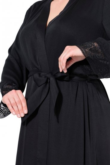 Ulla Popken 834837 Peignoir kimono en dentelle Noir - Robes de chambre & peignoirs - 