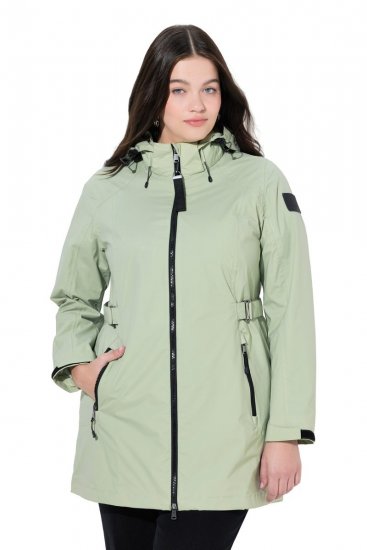 Ulla Popken 835132 Veste technique HYPRAR trapèze à capuche amovible Vert sauge clair - Vestes - Vestes grande taille pour femme