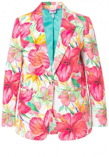 Ulla Popken 835230 Blazer fleuri en coton Rouge - Blazers - Vestes blazer pour femme, grandes tailles