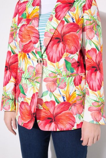Ulla Popken 835230 Blazer fleuri en coton Rouge - Blazers - Vestes blazer pour femme, grandes tailles