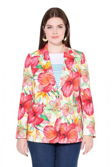 Ulla Popken 835230 Blazer fleuri en coton Rouge - Blazers - Vestes blazer pour femme, grandes tailles