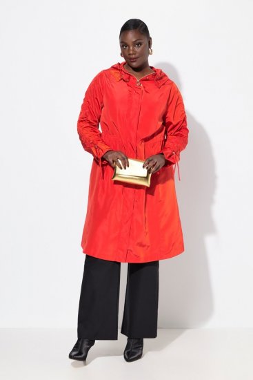 Ulla Popken 835277 Manteau long déperlant à capuche Rouge - Manteaux - Manteaux grande taille pour femme