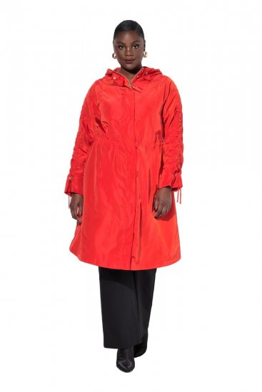 Ulla Popken 835277 Manteau long déperlant à capuche Rouge - Manteaux - Manteaux grande taille pour femme