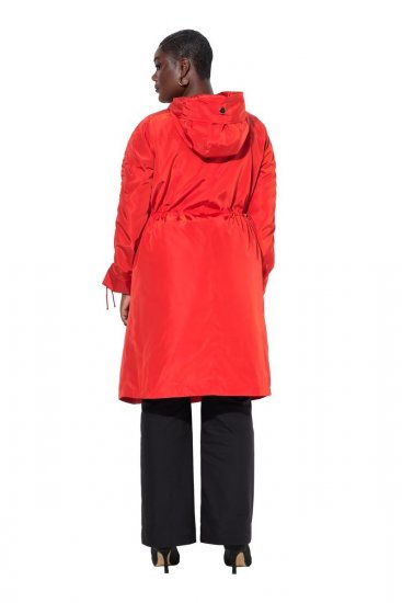Ulla Popken 835277 Manteau long déperlant à capuche Rouge - Manteaux - Manteaux grande taille pour femme