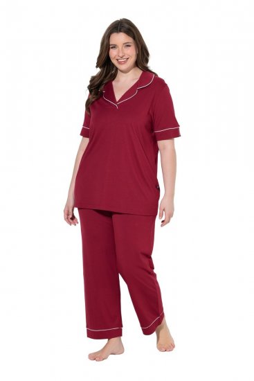 Ulla Popken 835397 Pyjama à manches courtes et col chemise Lilas - Pyjamas/vêtements de détente - 