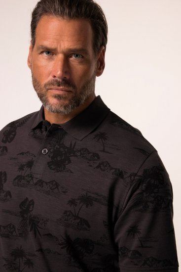JP1880 Pique with All-over Print Polo Shirt TALL Black - TALL polos - Polos coupe TALL pour hommes grands