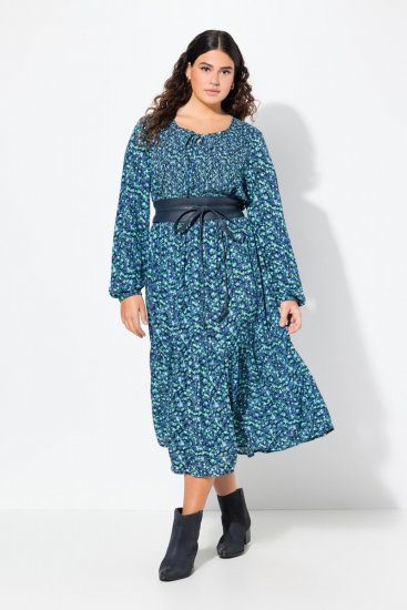 Ulla Popken 835713 Robe fleurie Bleu marine - Robes maxi - Robes longues pour femmes rondes