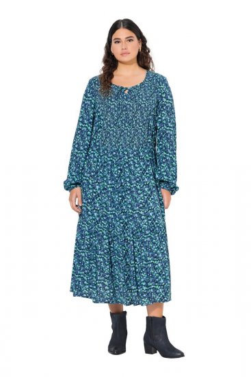 Ulla Popken 835713 Robe fleurie Bleu marine - Robes maxi - Robes longues pour femmes rondes