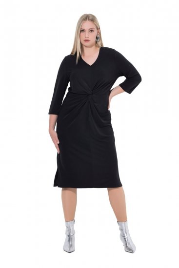 Ulla Popken 836514 Robe mi-longue à manches 3/4 Noir - Robes midi - Robes mi-longues pour femmes rondes