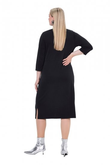 Ulla Popken 836514 Robe mi-longue à manches 3/4 Noir - Robes midi - Robes mi-longues pour femmes rondes