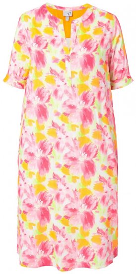 Ulla Popken 836739 Robe en lin mélangé fleurie Blanc - Robes d'été - Robes légères d'été en grande taille