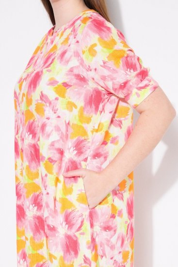 Ulla Popken 836739 Robe en lin mélangé fleurie Blanc - Robes d'été - Robes légères d'été en grande taille
