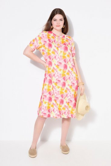 Ulla Popken 836739 Robe en lin mélangé fleurie Blanc - Robes d'été - Robes légères d'été en grande taille