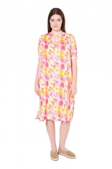 Ulla Popken 836739 Robe en lin mélangé fleurie Blanc - Robes d'été - Robes légères d'été en grande taille