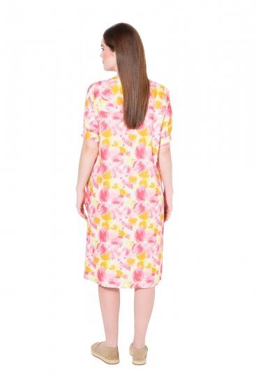 Ulla Popken 836739 Robe en lin mélangé fleurie Blanc - Robes d'été - Robes légères d'été en grande taille