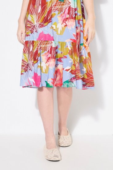 Ulla Popken 836746 Robe mi-longue fleurie à volants Bleu clair - Robes midi - Robes mi-longues pour femmes rondes