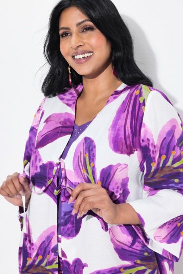 Ulla Popken 838105 Gilet ouvert à nouer Violet - Cardigans - Gilets grande taille pour femme