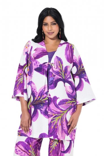 Ulla Popken 838105 Gilet ouvert à nouer Violet - Cardigans - Gilets grande taille pour femme