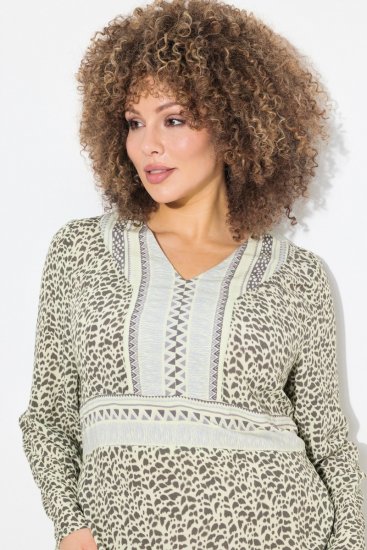 Ulla Popken 838120 Robe imprimée à col V Vert clair - Robes mini - Mini-robes femme grande taille