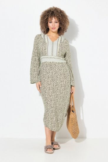 Ulla Popken 838120 Robe imprimée à col V Vert clair - Robes mini - Mini-robes femme grande taille