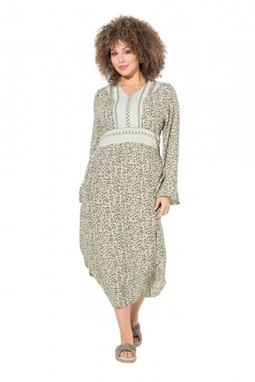 Ulla Popken 838120 Robe imprimée à col V Vert clair - Robes mini - Mini-robes femme grande taille