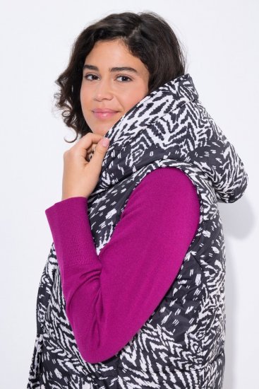 Ulla Popken 838435 Gilet long matelassé imprimé Noir - Gilets sans manches - 