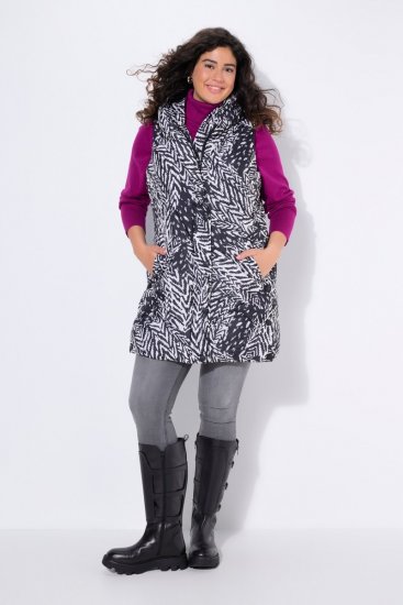 Ulla Popken 838435 Gilet long matelassé imprimé Noir - Gilets sans manches - 