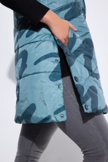 Ulla Popken 838435 Gilet long matelassé imprimé Vert-de-gris - Gilets sans manches - 