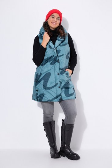 Ulla Popken 838435 Gilet long matelassé imprimé Vert-de-gris - Gilets sans manches - 